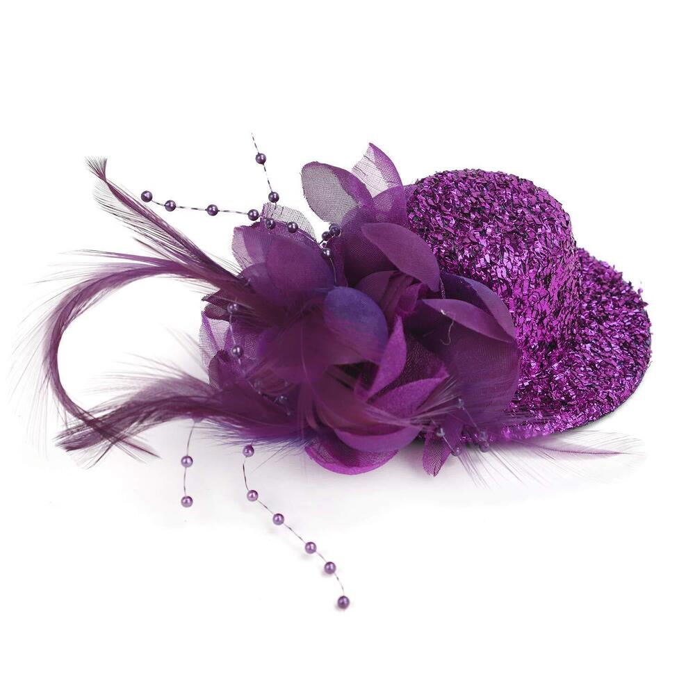 8542 Mini Feather Flower Fascinator Glitter Hat Clip Cocktail Tea Party